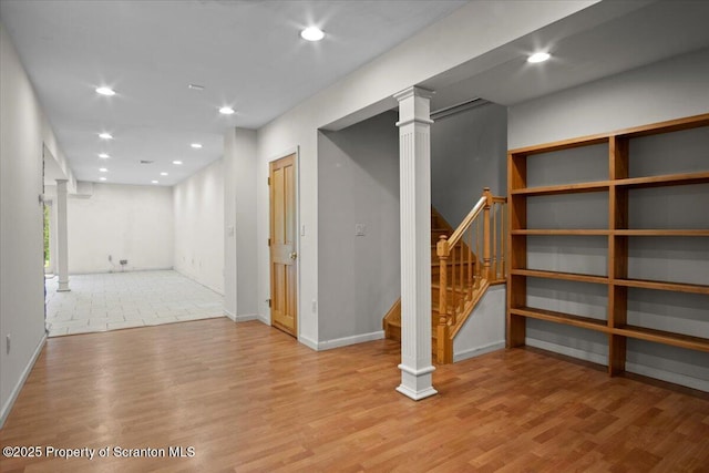 441 Hidden Lake Dr, East Stroudsburg, PA 18302 - basement featuring wood finished floors, stairway, and recessed lighting
