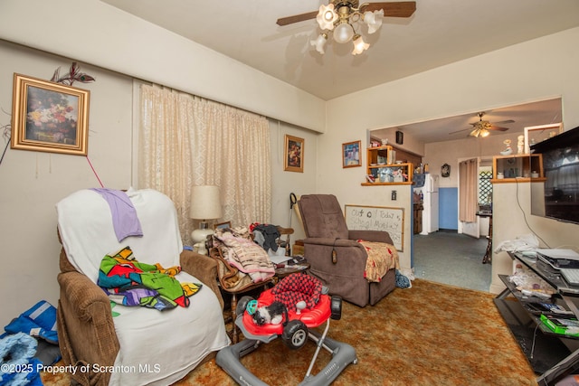 1010 Wood St, Old Forge, PA 18518 - carpeted living room with a ceiling fan