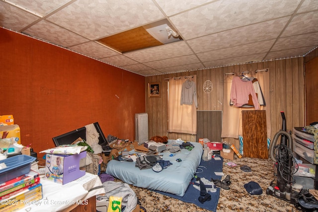 1010 Wood St, Old Forge, PA 18518 - bedroom featuring a paneled ceiling and wood walls