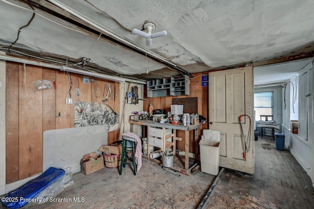 126-128 S Rebecca Ave S, Scranton, PA 18504 - basement featuring a workshop area and wooden walls