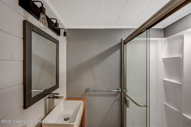 126-128 S Rebecca Ave S, Scranton, PA 18504 - full bathroom with a shower stall, vanity, and ornamental molding