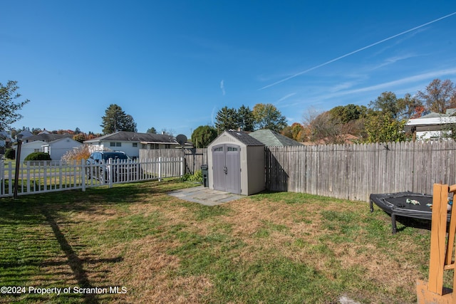 view of yard featuring a storage shed