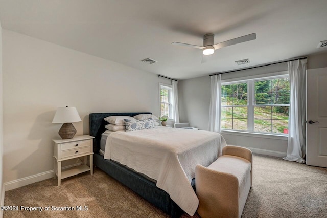 bedroom with carpet floors and ceiling fan