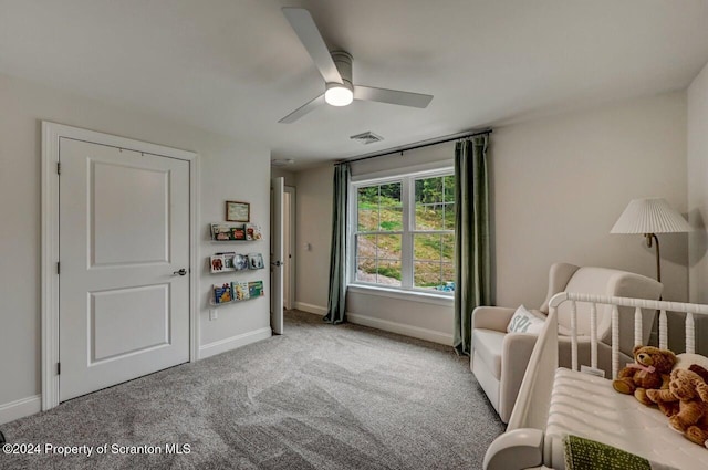 bedroom with carpet and ceiling fan