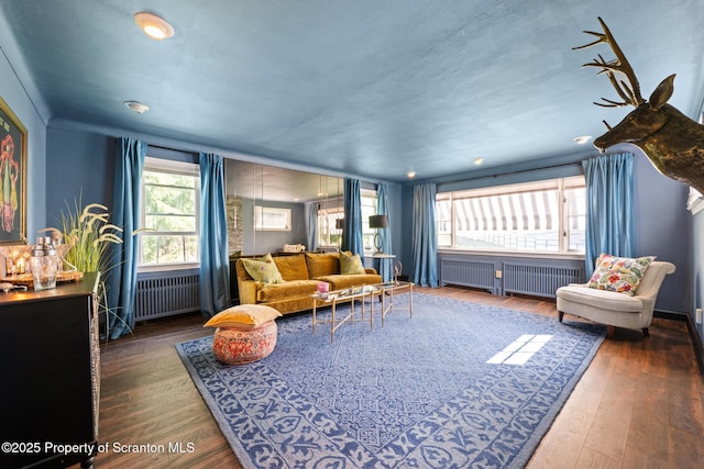 805 E Mountain Rd, Scranton, PA 18505 - living area with radiator heating unit, wood finished floors, and recessed lighting