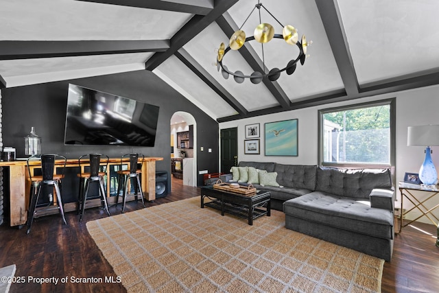 805 E Mountain Rd, Scranton, PA 18505 - living room with wood finished floors, arched walkways, and a chandelier