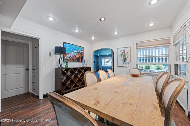 805 E Mountain Rd, Scranton, PA 18505 - dining space featuring arched walkways, dark wood-type flooring, and recessed lighting