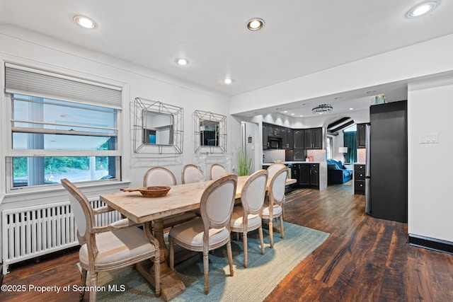 805 E Mountain Rd, Scranton, PA 18505 - dining area with radiator, dark wood-type flooring, and recessed lighting