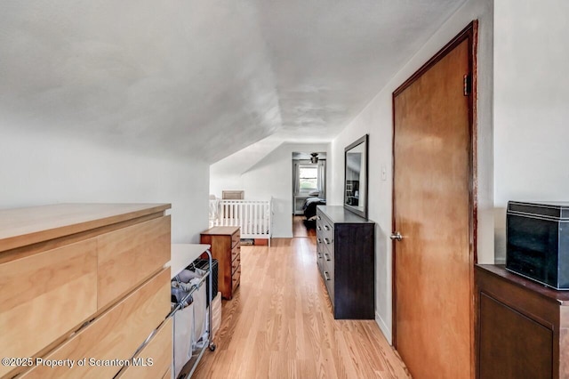 additional living space featuring light wood-style flooring and lofted ceiling