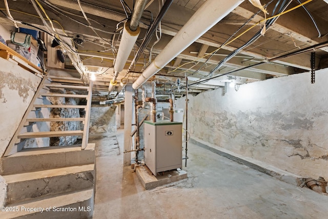 2211 Myrtle St, Scranton, PA 18510 - unfinished basement featuring stairway and a heating unit