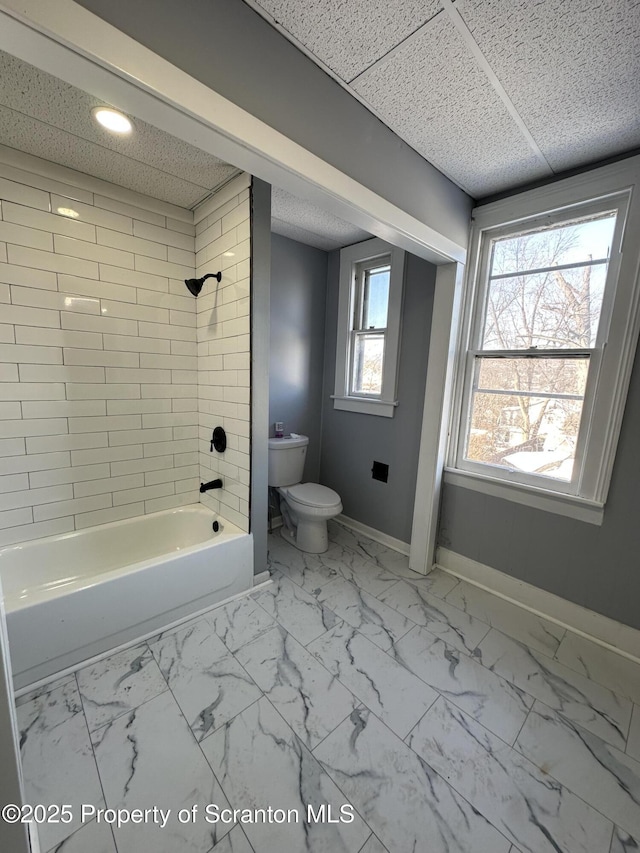 1353 Capouse 1351, Scranton, PA 18510 - full bath featuring baseboards, a drop ceiling, shower / bath combination, toilet, and marble finish floor