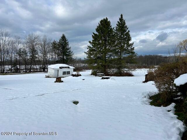 view of yard layered in snow