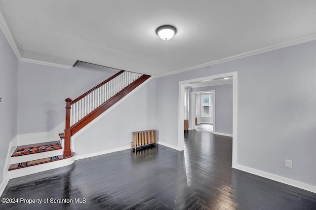 living room featuring crown molding and radiator