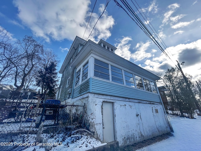 view of snow covered exterior