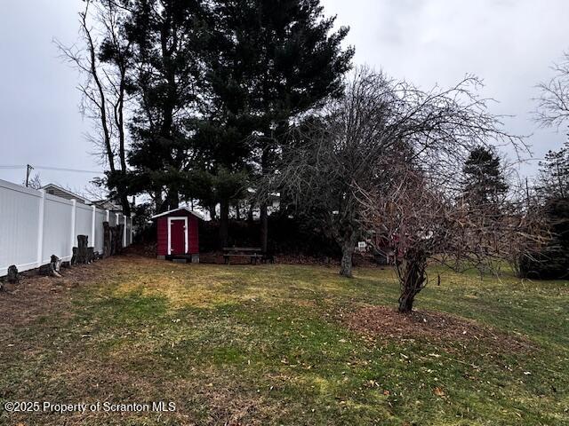 view of yard with a storage shed