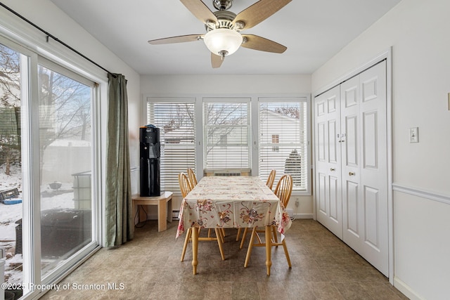 dining space featuring ceiling fan