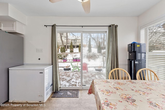 dining area with ceiling fan