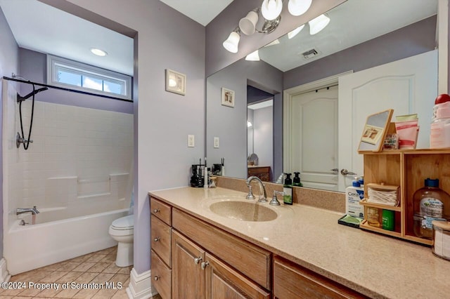 full bathroom with tile patterned flooring, vanity, toilet, and shower / bathtub combination