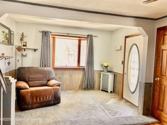 4886 State Route 11, Hop Bottom, PA 18824 - foyer with wood walls, a wainscoted wall, and a ceiling fan