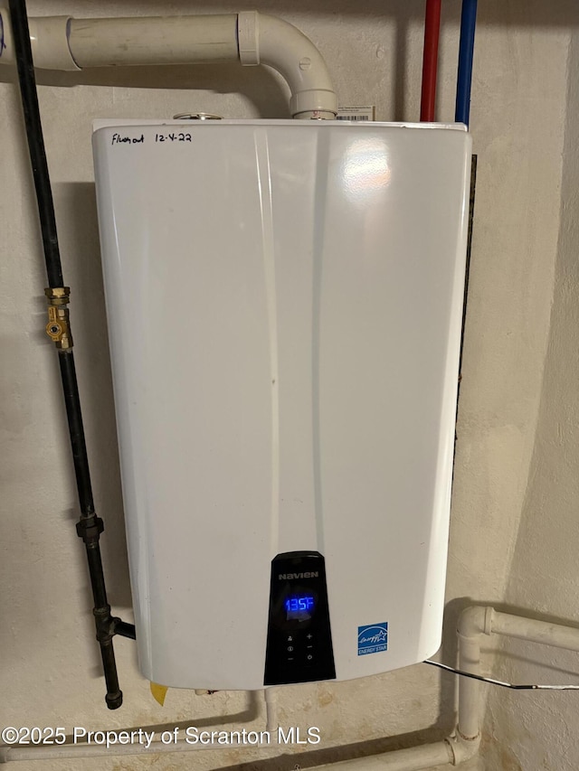 utility room with tankless water heater