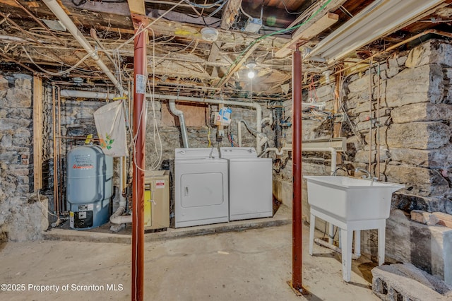 basement featuring washer and dryer