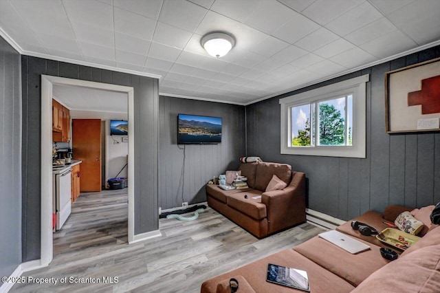 1223 Eynon St 1221, Scranton, PA 18504 - living room featuring light wood-type flooring, ornamental molding, and baseboards