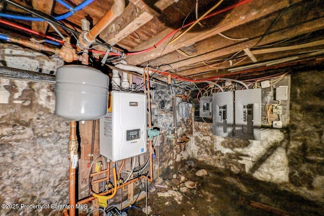 1223 Eynon St 1221, Scranton, PA 18504 - unfinished basement featuring electric panel and tankless water heater