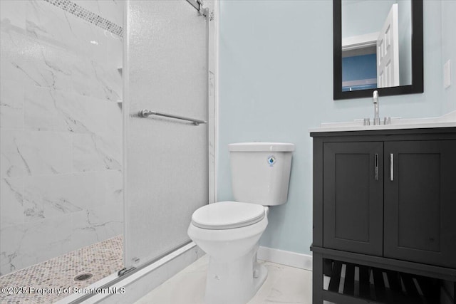 316 Sibley Ave, Old Forge, PA 18518 - full bathroom featuring baseboards, marble finish flooring, toilet, a stall shower, and vanity