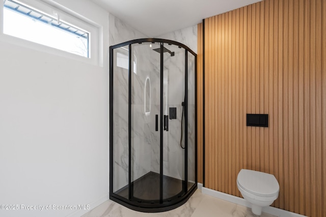 203 Red Oak Dr, Olyphant, PA 18447 - bathroom with a marble finish shower, toilet, and marble finish floor