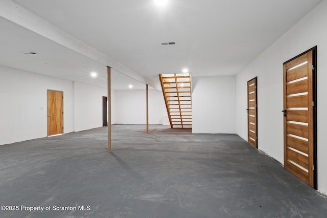 203 Red Oak Dr, Olyphant, PA 18447 - finished below grade area with recessed lighting, stairway, and visible vents