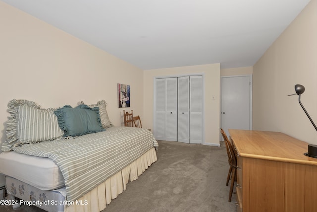 carpeted bedroom featuring a closet