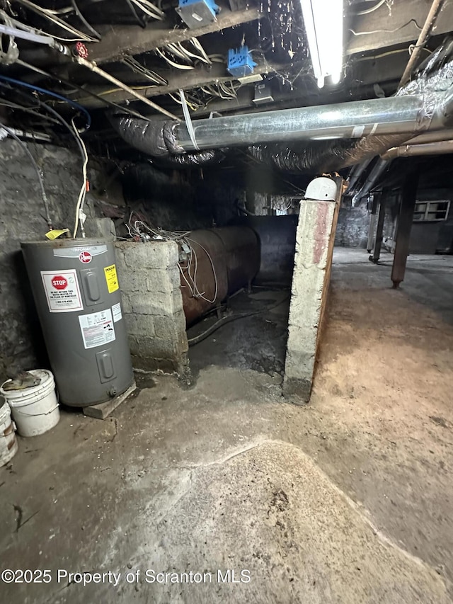 below grade area featuring electric water heater