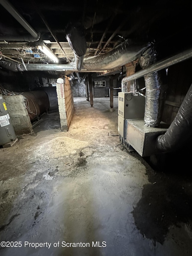 basement with heating fuel and water heater