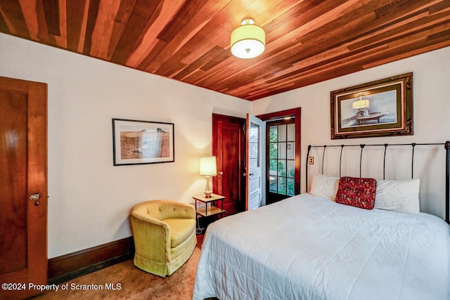 bedroom featuring wooden ceiling