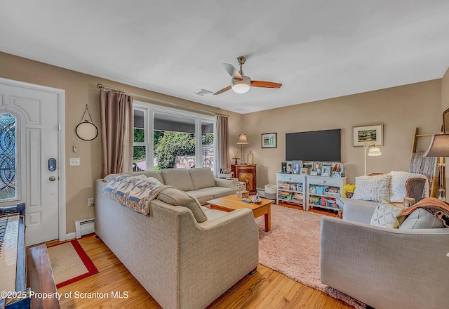 1017 Willow St Unit L14-15, Scranton, PA 18505 - living area featuring a baseboard heating unit, ceiling fan, and wood finished floors