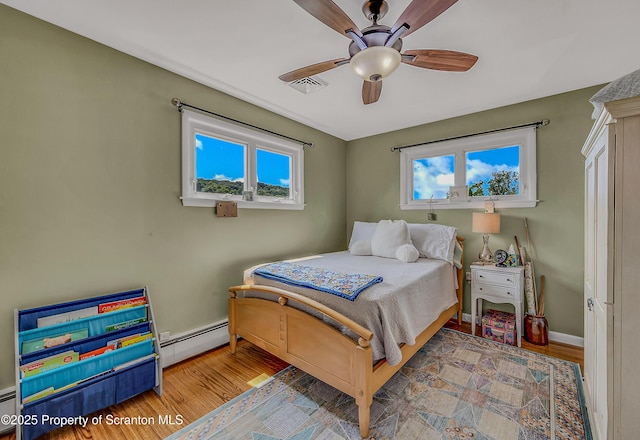 1017 Willow St Unit L14-15, Scranton, PA 18505 - bedroom with a baseboard radiator, ceiling fan, and wood finished floors