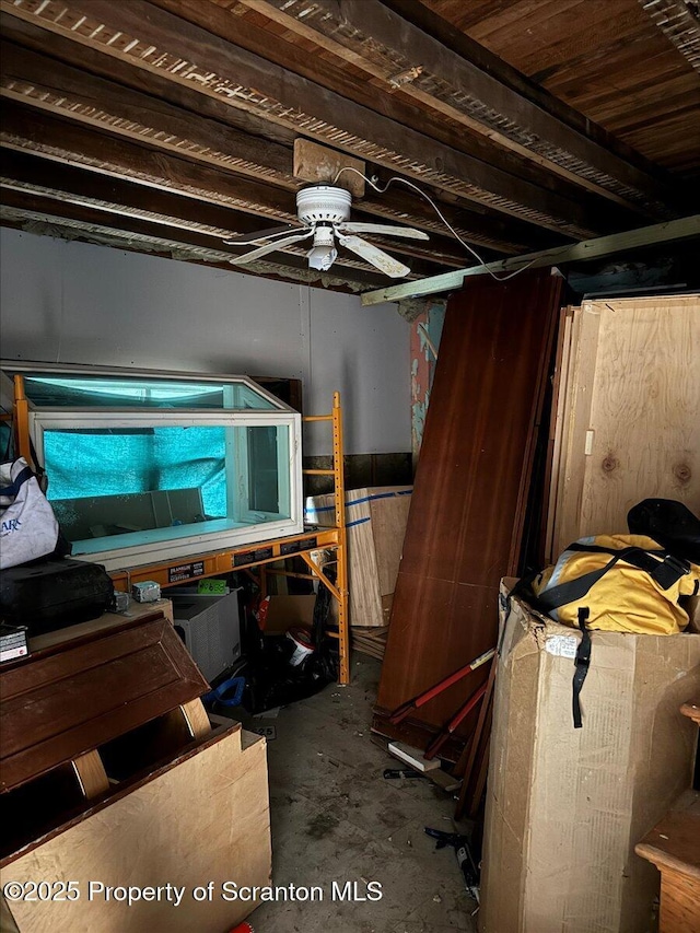 storage room featuring a ceiling fan