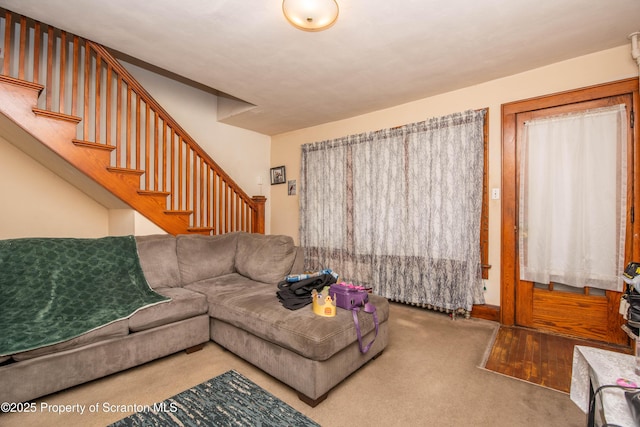 living area with stairway