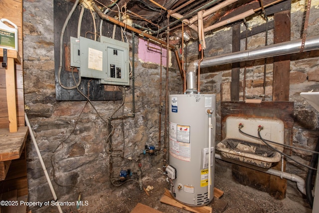 utilities featuring water heater and electric panel