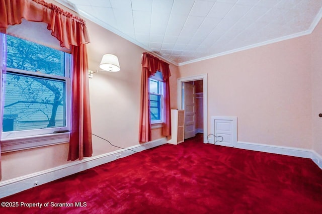 unfurnished bedroom featuring crown molding and carpet