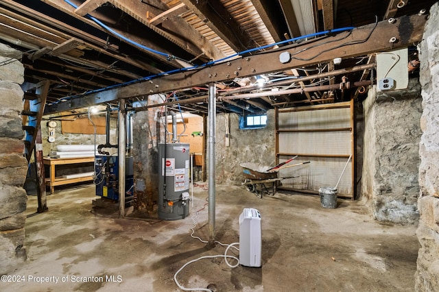 basement featuring water heater