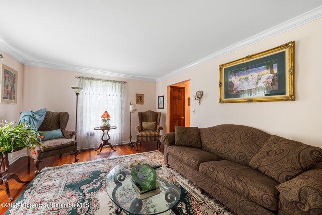 1200 Merion Cir, Clarks Summit, PA 18411 - living room featuring ornamental molding and wood finished floors