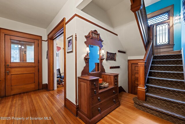 1012 Sunset St, Scranton, PA 18509 - entryway with light wood-style flooring and stairs