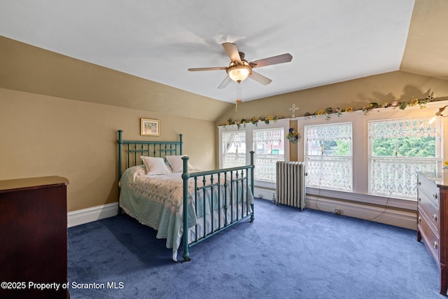 1012 Sunset St, Scranton, PA 18509 - bedroom with lofted ceiling, radiator, carpet flooring, and a ceiling fan