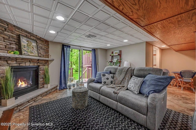 993 Oakmont Rd, Clarks Summit, PA 18411 - living area with a fireplace and recessed lighting