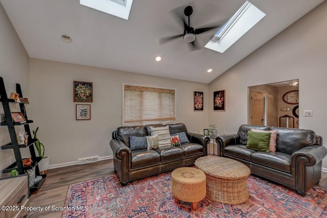 993 Oakmont Rd, Clarks Summit, PA 18411 - living area with a skylight, ceiling fan, wood finished floors, recessed lighting, and baseboards