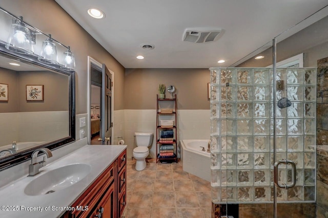 993 Oakmont Rd, Clarks Summit, PA 18411 - full bath with a bath, a stall shower, vanity, toilet, and tile walls