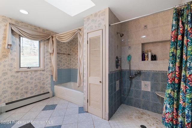 bathroom featuring baseboard heating and tile patterned floors