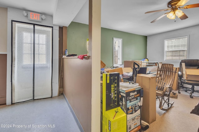 office area featuring ceiling fan