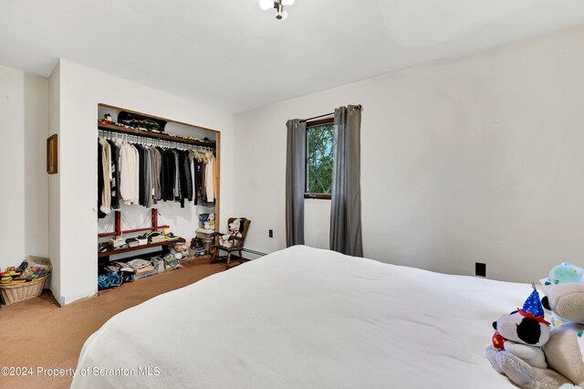 bedroom with carpet flooring and a closet